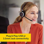 Jabra Evolve 40 MS Stereo Headset - Microsoft Certified Headphones - USB Controller - Black - VoIP Softphone PC Headset - New