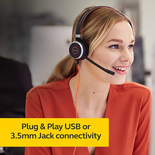 Jabra Evolve 40 MS Stereo Headset - Microsoft Certified Headphones - USB Controller - Black - VoIP Softphone PC Headset - New
