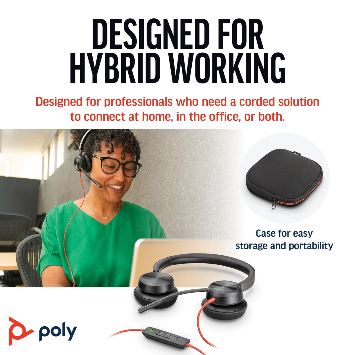 Poly Blackwire 8225 Wired Headset - Active Noise Cancelling - Hi-Fi Stereo - USB-A - PC Mac Teams Zoom Compatible - New