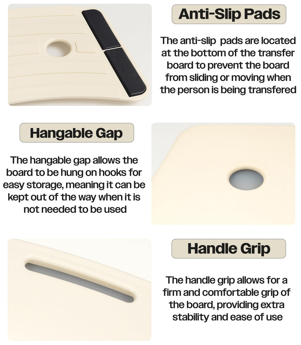 Aidapt Banana-Shaped Transfer Board - Curved Patient Aid, Non-Slip Strips, Handle, 150kg Mobility Support for Bed Wheelchair Car Toilet - Damaged Box