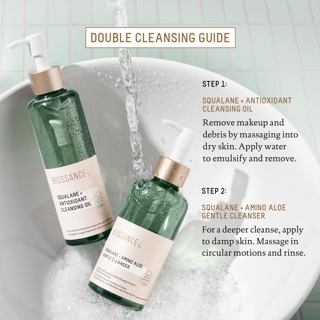 BIOSSANCE Squalane + Amino Aloe Gentle Face Wash - Foaming Cleanser Gel - Hydrating Facial Cleanser - New