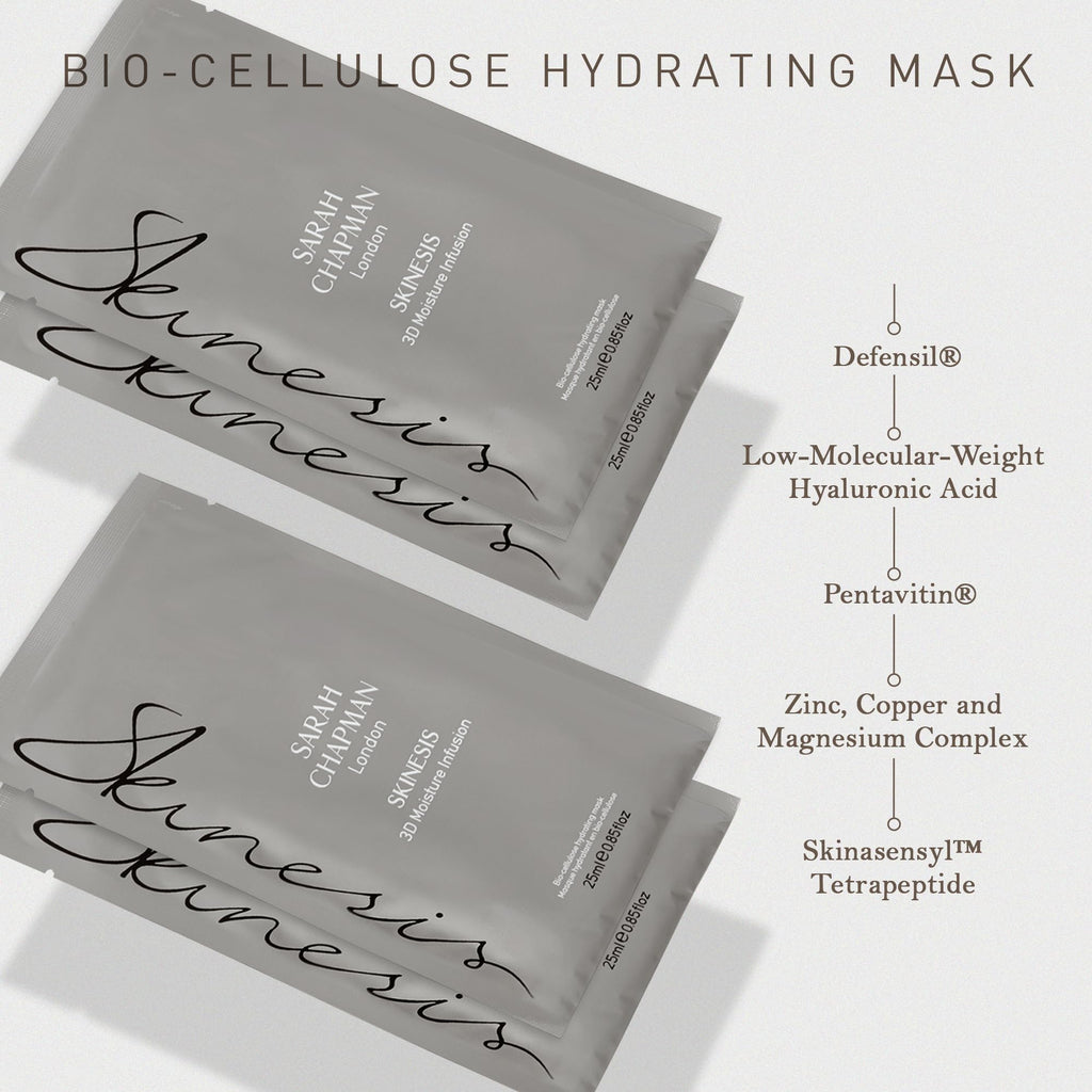 Sarah Chapman Skinesis 3D Moisture Infusion Face Mask - Hydrating Facial Treatment - Pack of 4 - Damaged Box