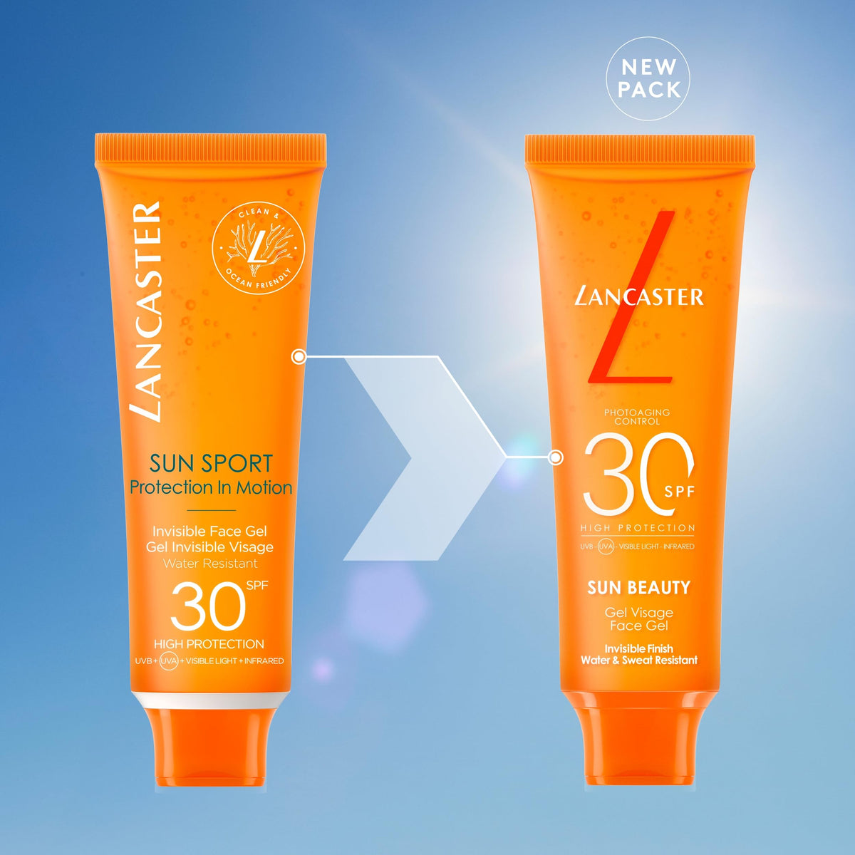 Lancaster Sun Beauty Face Gel SPF30 50ml - Photoaging Control - Broad Spectrum Sun Protection - Invisible Matte Finish - Damaged Box