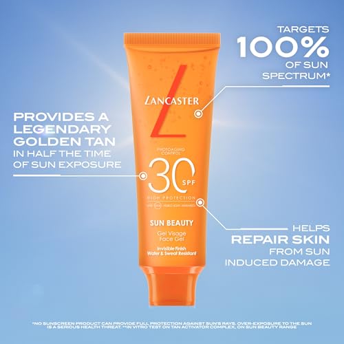 Lancaster Sun Beauty Face Gel SPF30 50ml - Photoaging Control - Broad Spectrum Sun Protection - Invisible Matte Finish - Damaged Box