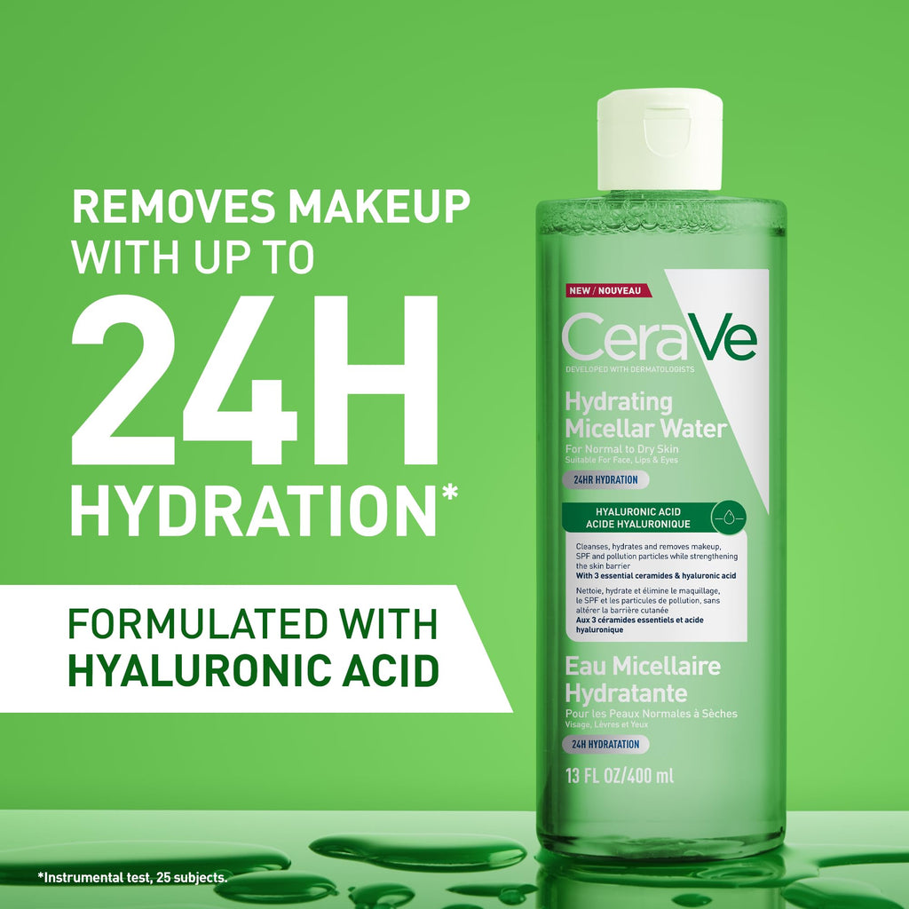 CeraVe Hydrating Micellar Water 400ml - Makeup Remover & Cleanser with Hyaluronic Acid for Dry Skin - New