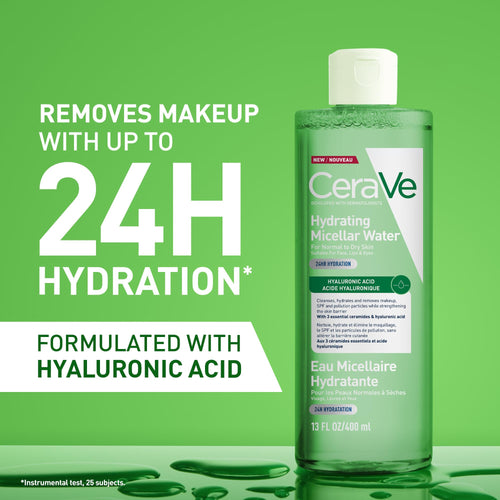 CeraVe Hydrating Micellar Water 400ml - Makeup Remover & Cleanser with Hyaluronic Acid for Dry Skin - New