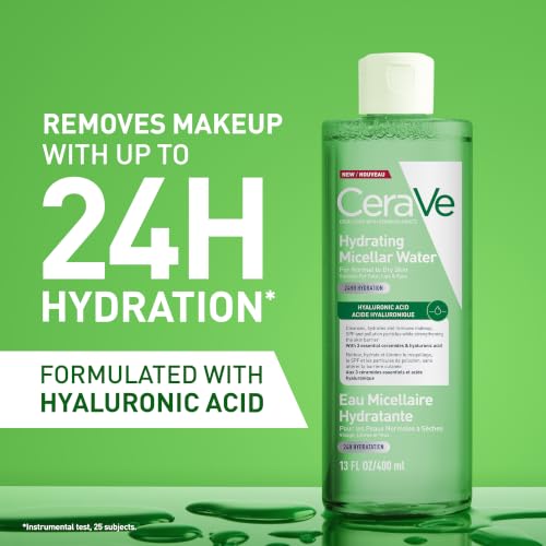CeraVe Hydrating Micellar Water 400ml - Makeup Remover & Cleanser with Hyaluronic Acid for Dry Skin - New