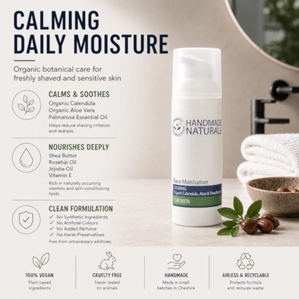 Handmade Naturals Face Moisturiser For Men - 100% Natural Facial Cream Lotion - New - BBE 08/2027