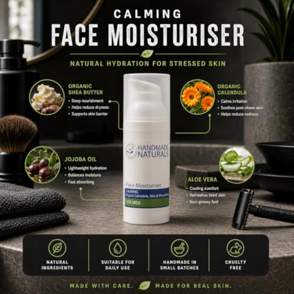 Handmade Naturals Face Moisturiser For Men - 100% Natural Facial Cream Lotion - New - BBE 08/2027