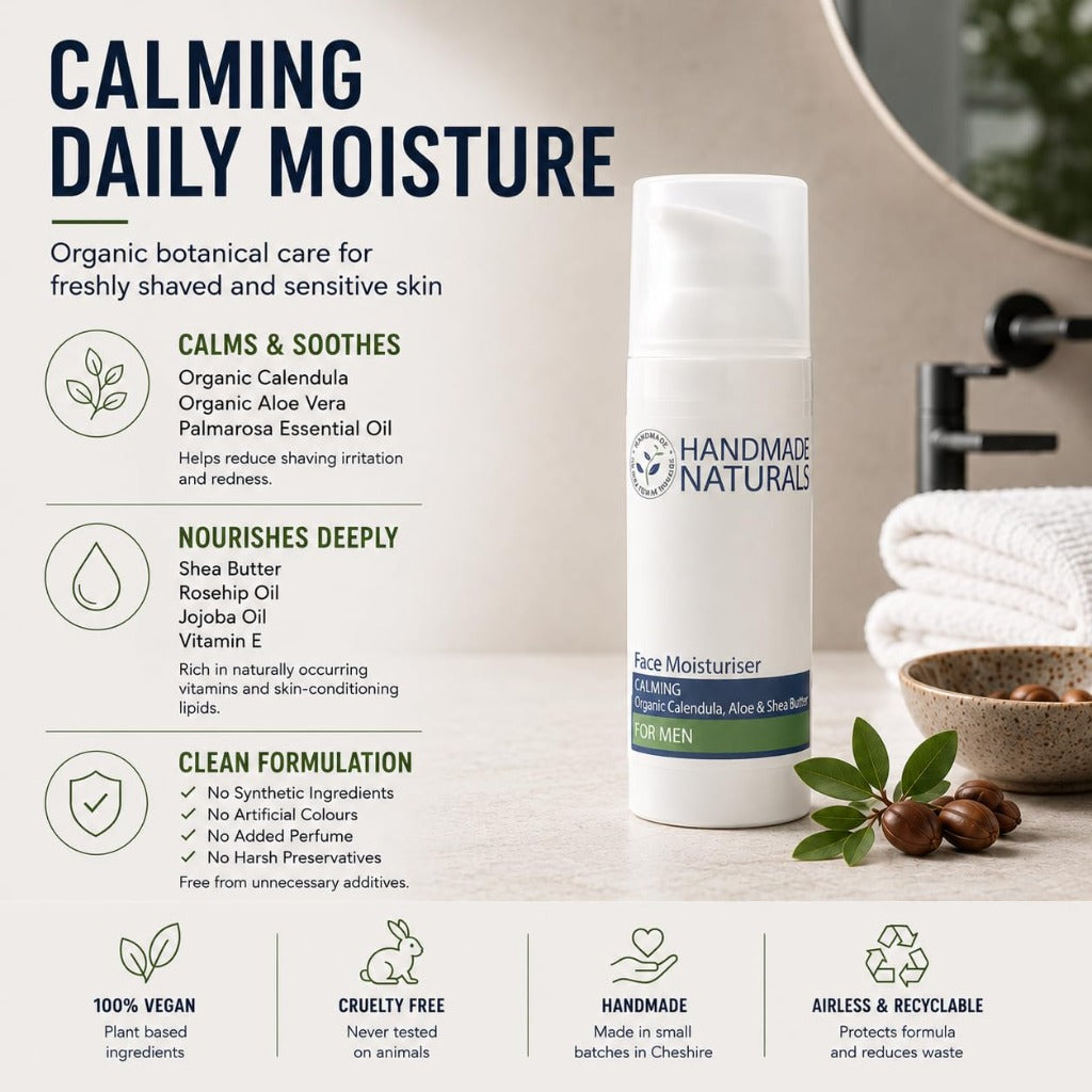Handmade Naturals Face Moisturiser For Men - 100% Natural Facial Cream Lotion - New - BBE 08/2027