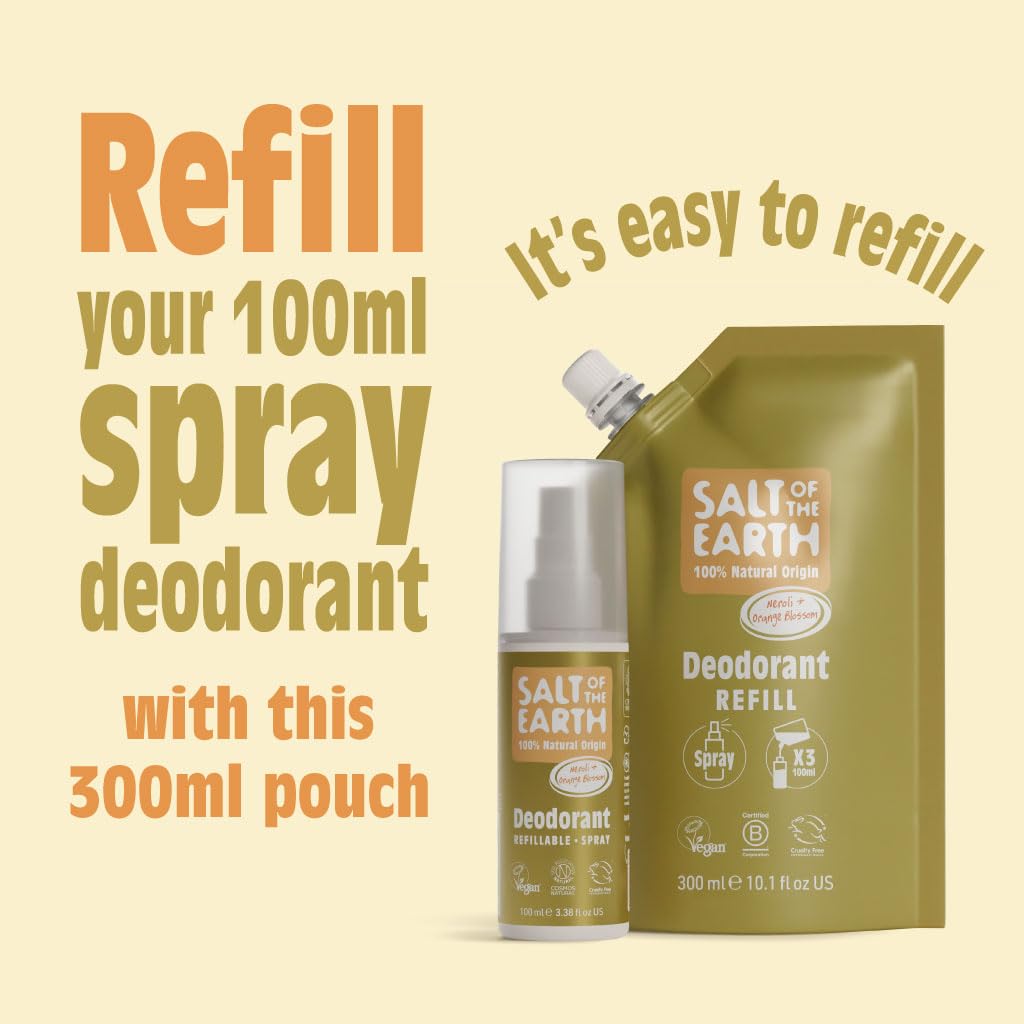 Salt of the Earth Natural Deodorant Spray Refill - Neroli & Orange - Vegan 300ml - New