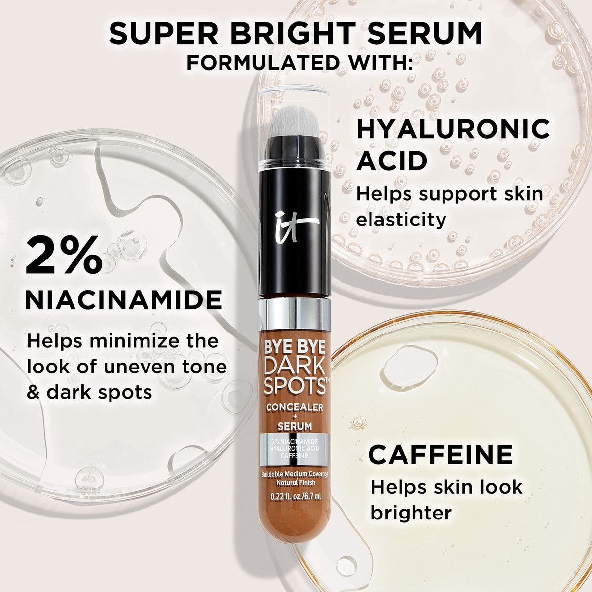 iT Cosmetics Bye Bye Dark Spots Concealer - Warm 12 - Niacinamide & Caffeine - Full Coverage Blemish Corrector - New