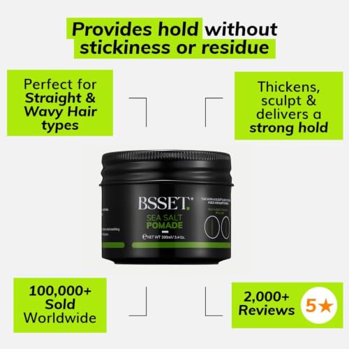 BSSET Sea Salt Pomade 100ml - Strong Hold Matte Finish - Hair Thickening Sculpting Styling Cream - Damaged Box