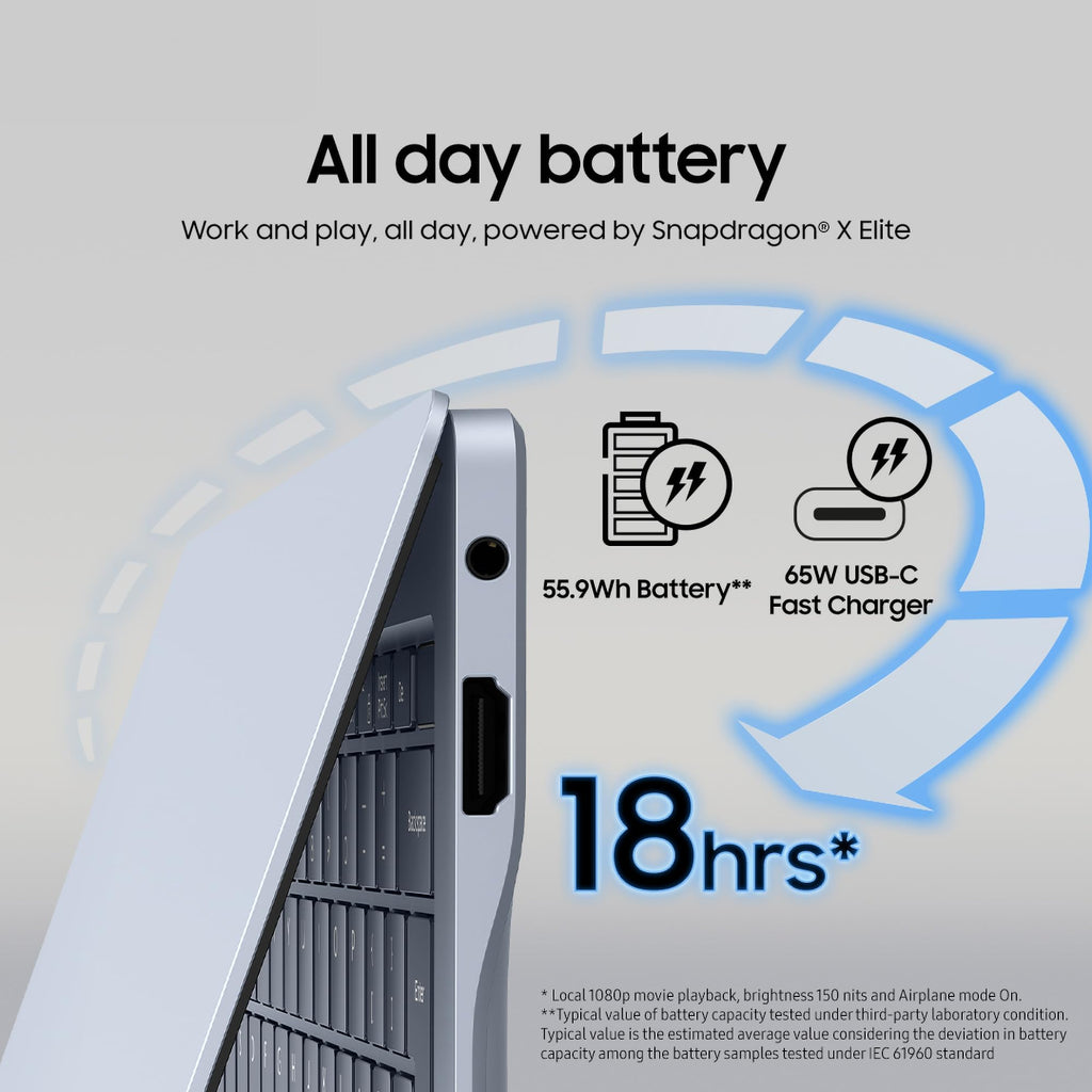 Samsung Galaxy Book5 (Edge) Copilot+ Laptop | 14' 3K Touchscreen AMOLED Display | Snapdragon X Elite | 16 GB RAM | 512 GB eUFS | Windows 11 | Aluminium Sapphire Blue - Very Good