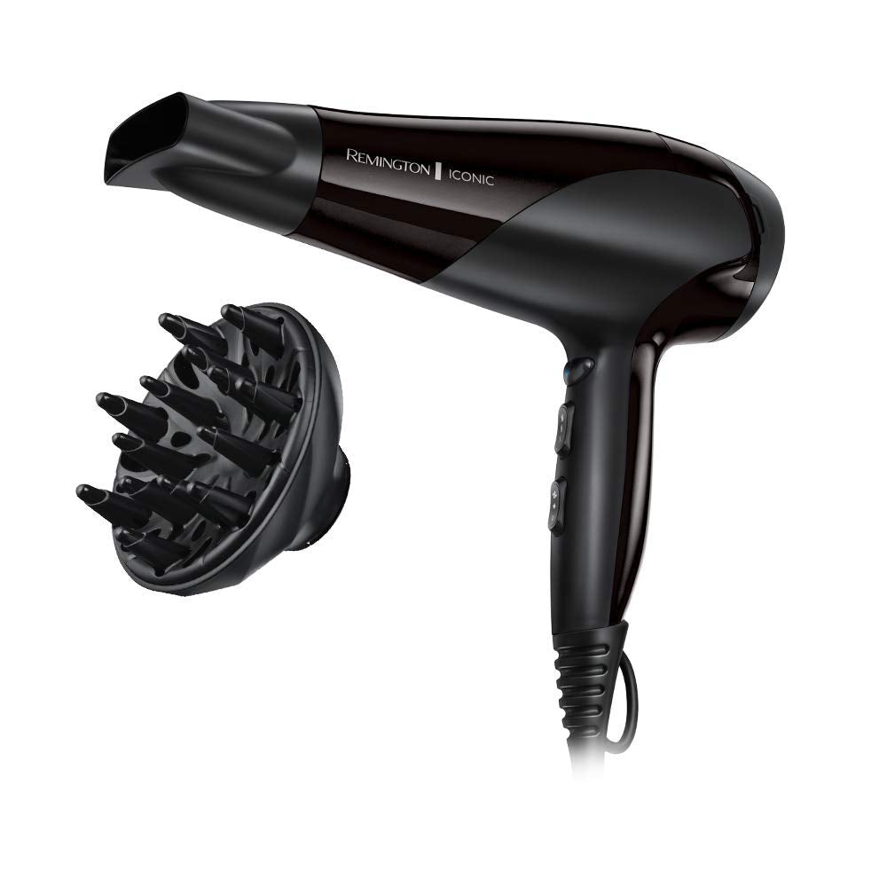 Remington D3198 Ionic Hair Dryer - 2200W Professional Styling, Diffuser, Concentrator, Frizz Control, Black - Damaged Box