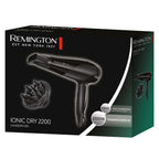 Remington D3198 Ionic Hair Dryer - 2200W Professional Styling, Diffuser, Concentrator, Frizz Control, Black - Damaged Box