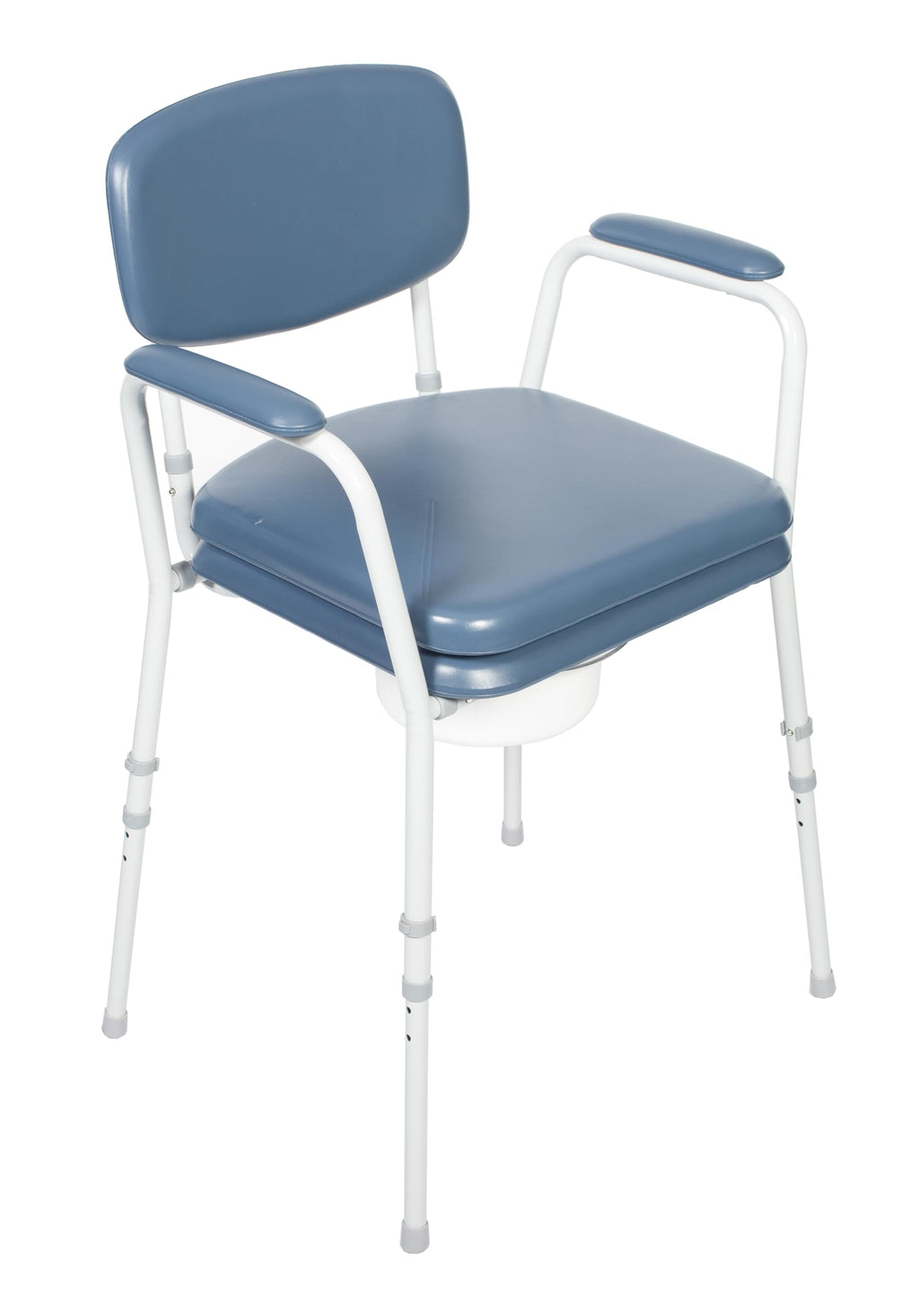 NRS Dovedale Comfort Commode - Height Adjustable, Padded Seat, Arms & Backrest - Blue/White Flat-Pack Toilet Aid - Very Good