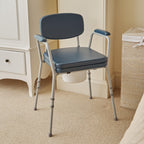 NRS Dovedale Comfort Commode - Height Adjustable, Padded Seat, Arms & Backrest - Blue/White Flat-Pack Toilet Aid - Very Good