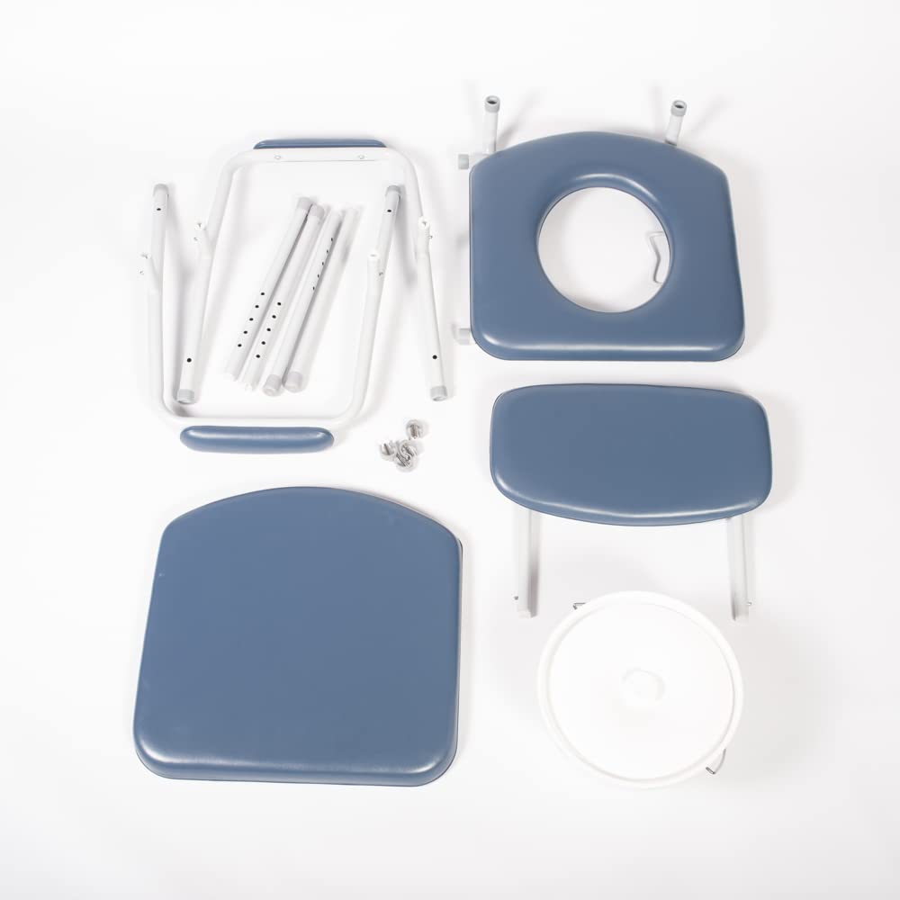 NRS Dovedale Comfort Commode - Height Adjustable, Padded Seat, Arms & Backrest - Blue/White Flat-Pack Toilet Aid - Very Good