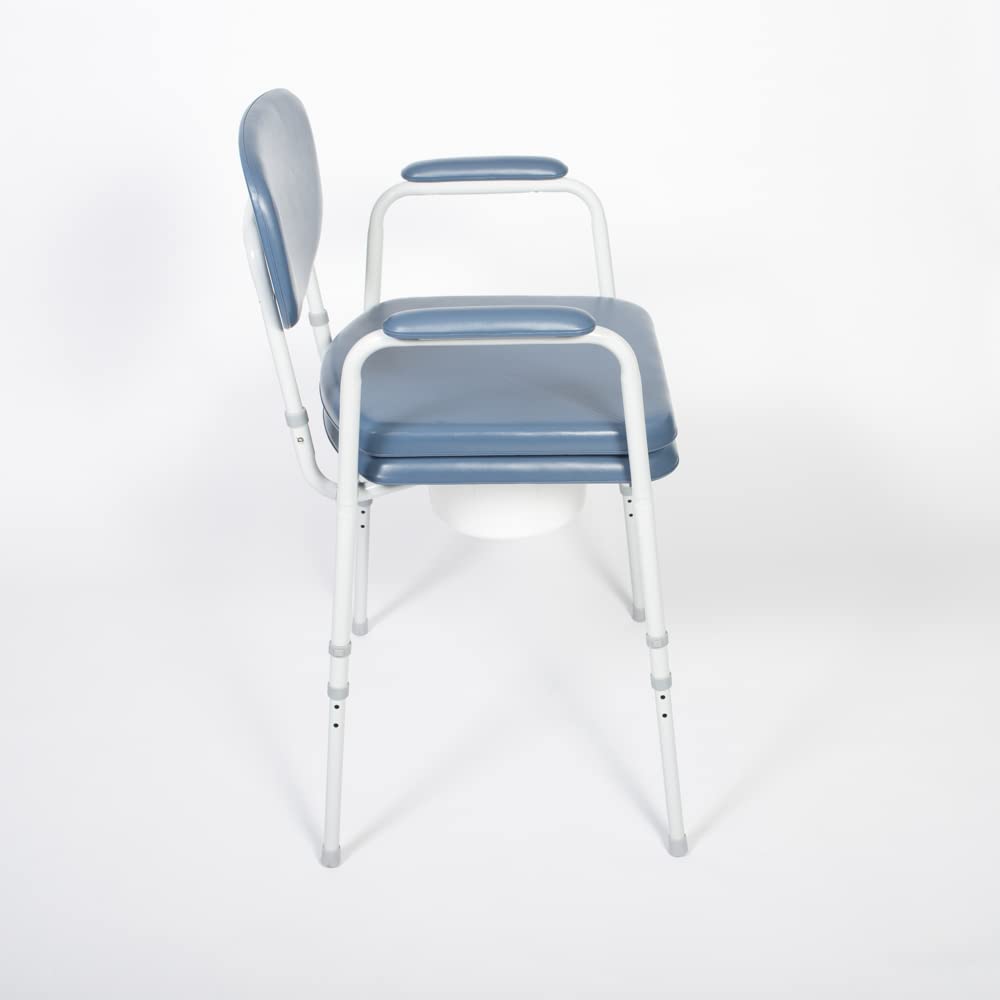 NRS Dovedale Comfort Commode - Height Adjustable, Padded Seat, Arms & Backrest - Blue/White Flat-Pack Toilet Aid - Very Good