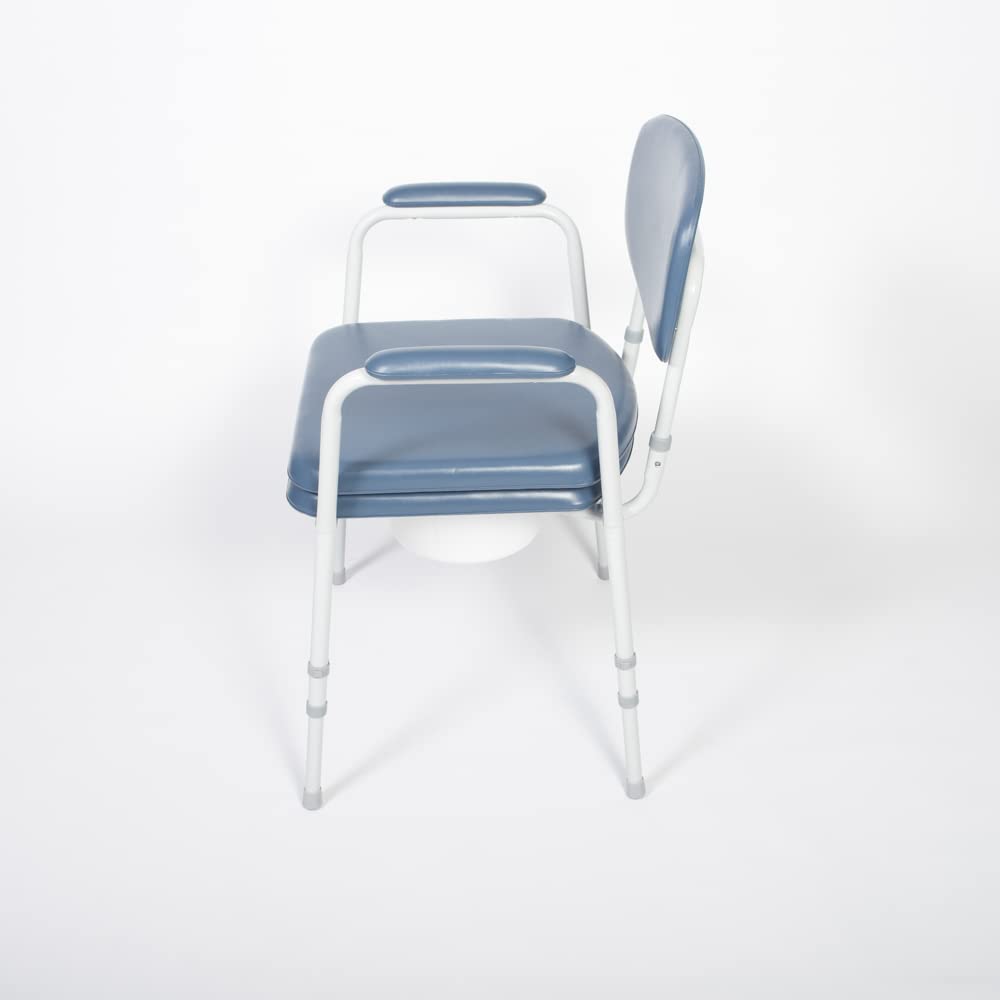 NRS Dovedale Comfort Commode - Height Adjustable, Padded Seat, Arms & Backrest - Blue/White Flat-Pack Toilet Aid - Very Good