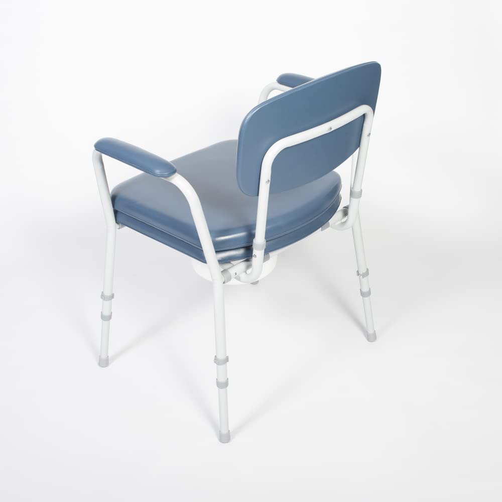 NRS Dovedale Comfort Commode - Height Adjustable, Padded Seat, Arms & Backrest - Blue/White Flat-Pack Toilet Aid - Very Good
