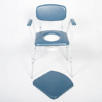 NRS Dovedale Comfort Commode - Height Adjustable, Padded Seat, Arms & Backrest - Blue/White Flat-Pack Toilet Aid - Very Good