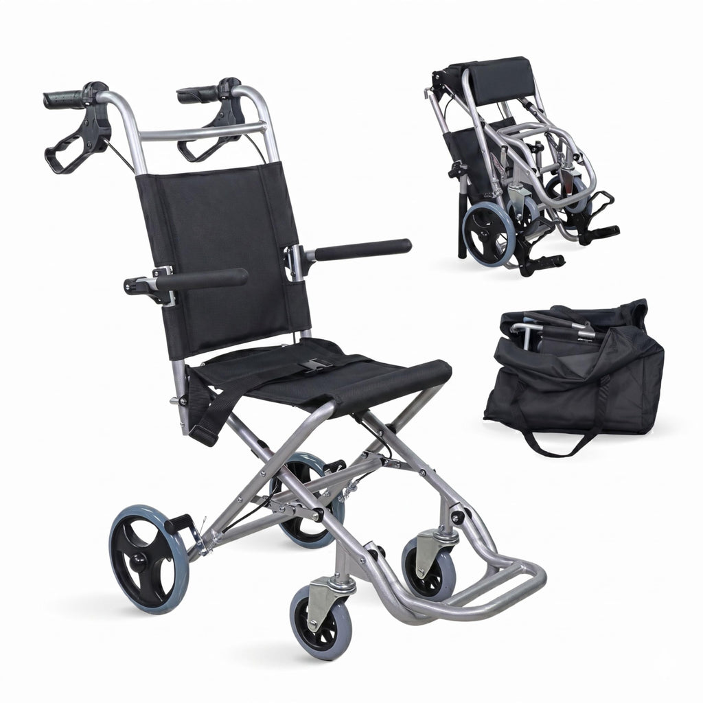 Mobiclinic Neptuno Folding Transport Wheelchair for Adults - Lightweight Aluminium - Ergonomic Seat & Backrest - Travel Belt - Damaged Box