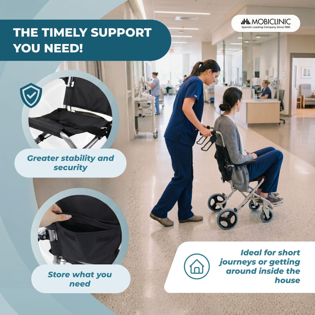 Mobiclinic Neptuno Folding Transport Wheelchair for Adults - Lightweight Aluminium - Ergonomic Seat & Backrest - Travel Belt - Damaged Box