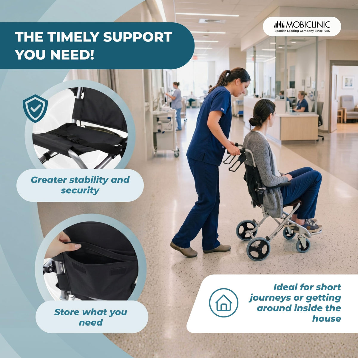 Mobiclinic Neptuno Folding Transport Wheelchair for Adults - Lightweight Aluminium - Ergonomic Seat & Backrest - Travel Belt - Damaged Box