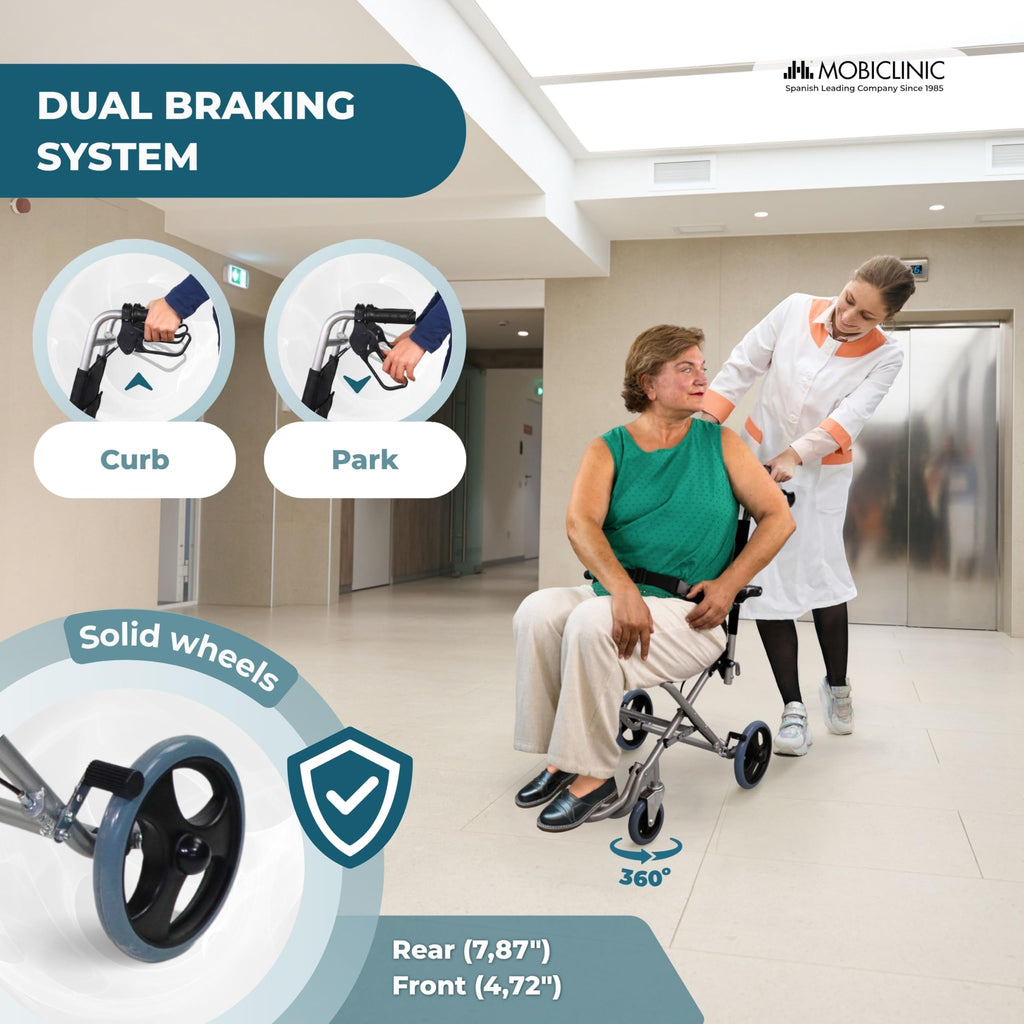 Mobiclinic Neptuno Folding Transport Wheelchair for Adults - Lightweight Aluminium - Ergonomic Seat & Backrest - Travel Belt - Damaged Box