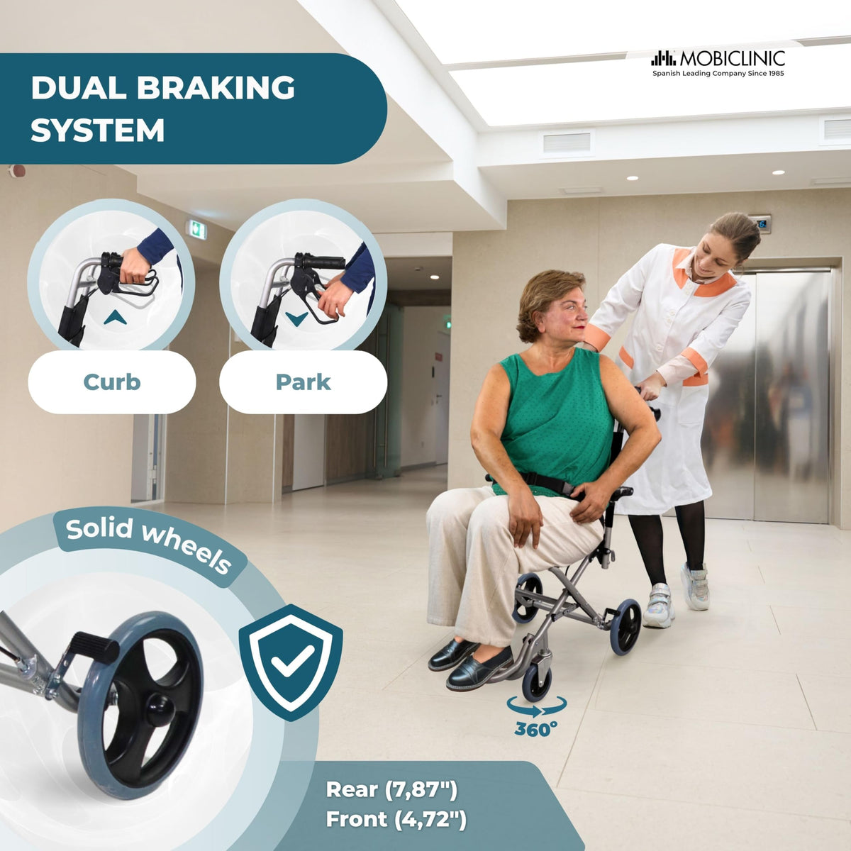 Mobiclinic Neptuno Folding Transport Wheelchair for Adults - Lightweight Aluminium - Ergonomic Seat & Backrest - Travel Belt - Damaged Box