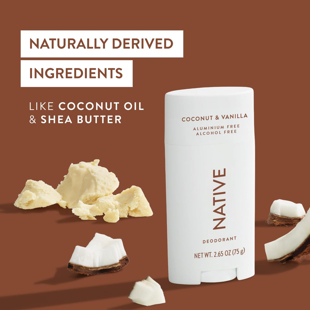 Native Coconut & Vanilla Deodorant - 75ml Natural Aluminium Free Stick - New - BBE 06/2028