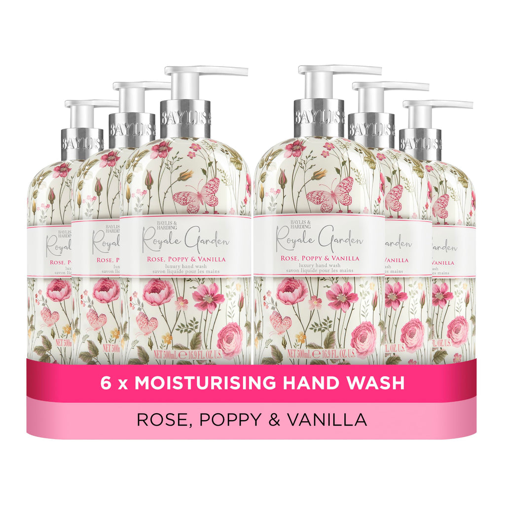 Baylis & Harding Royale Garden Luxury Hand Wash 500ml - 6 Pack Liquid Soap Refill Bulk Set - Damaged Box