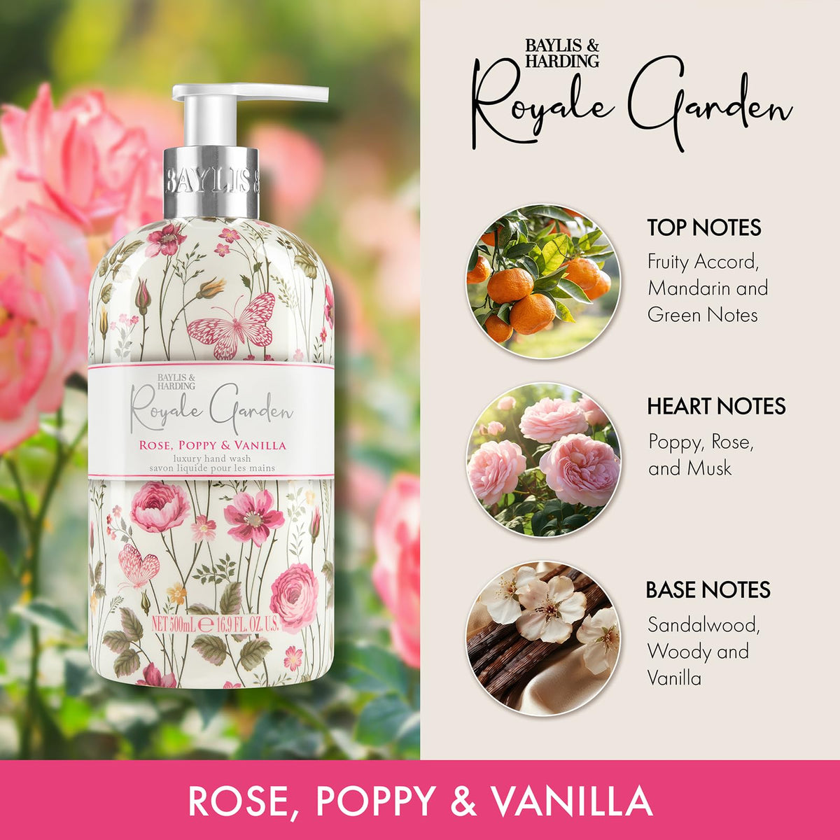 Baylis & Harding Royale Garden Luxury Hand Wash 500ml - 6 Pack Liquid Soap Refill Bulk Set - Damaged Box