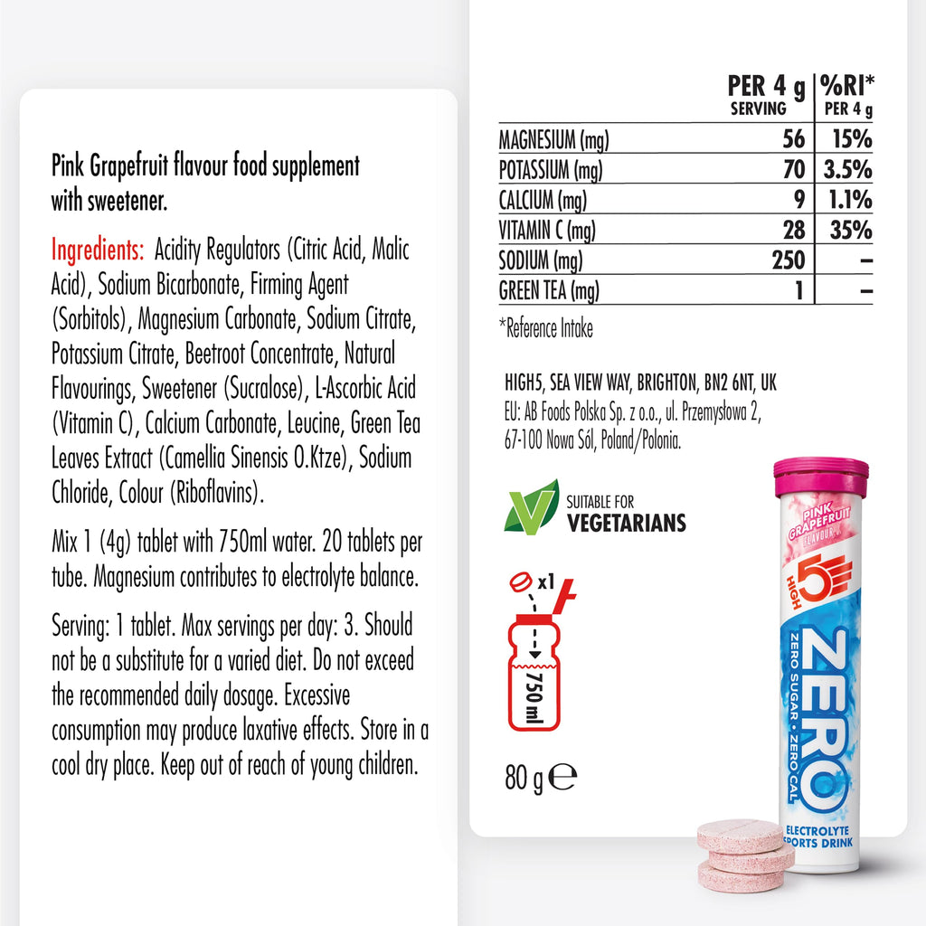 HIGH5 ZERO Electrolyte Tablets - Pink Grapefruit - 160 Tabs - Hydration Drink Tabs - Sports Recovery Effervescent Tablets - Damaged Box - BBE 05/2028