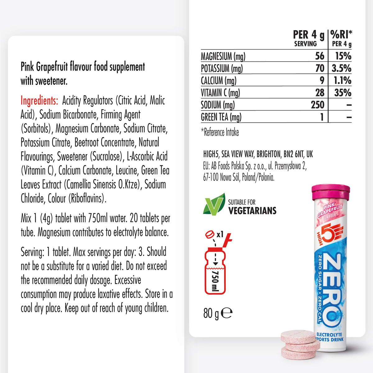 HIGH5 ZERO Electrolyte Tablets - Pink Grapefruit - 160 Tabs - Hydration Drink Tabs - Sports Recovery Effervescent Tablets - Damaged Box - BBE 05/2028