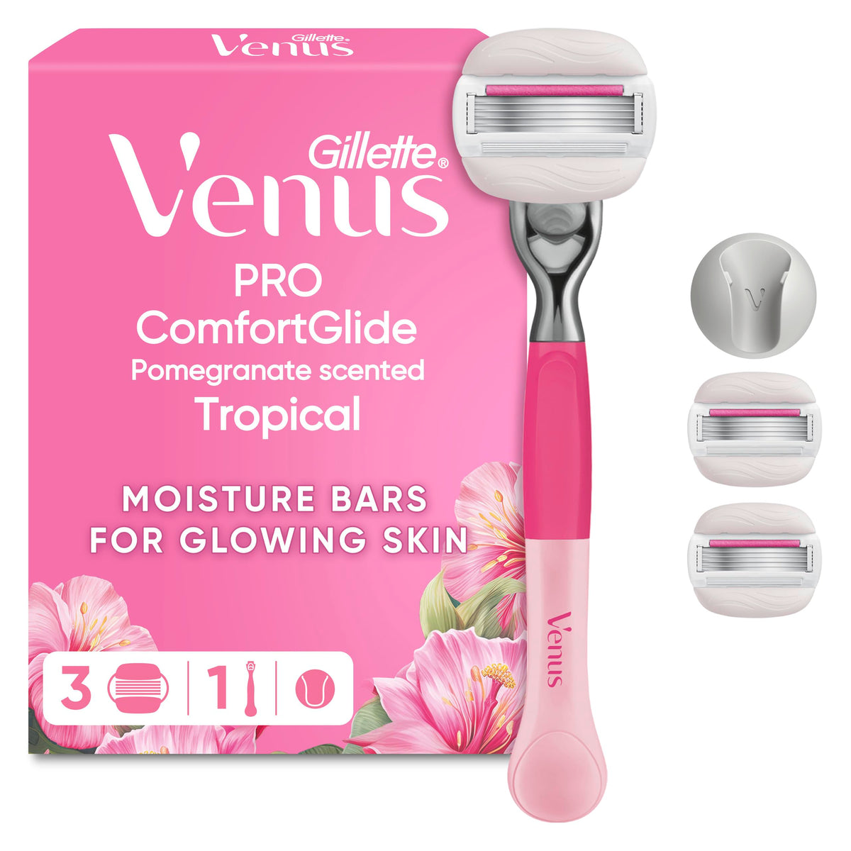Gillette Venus ComfortGlide Tropical Razor for Women - 1 Handle & 3 Refill Blades - Smooth Shave - Damaged Box