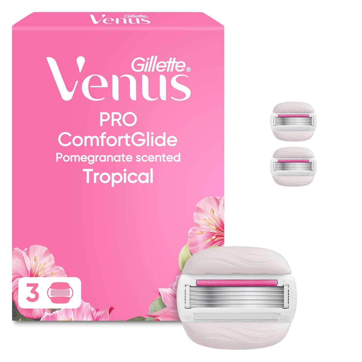 Gillette Venus ComfortGlide Tropical Razor for Women - 1 Handle & 3 Refill Blades - Smooth Shave - Damaged Box
