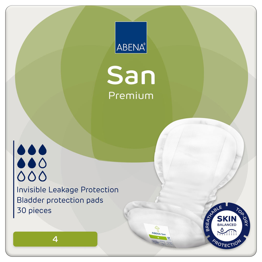 ABENA San Premium 4 Incontinence Pads - Shaped, Breathable, Fast Absorption, Discreet - 800ml - 30 Pack - Damaged Box
