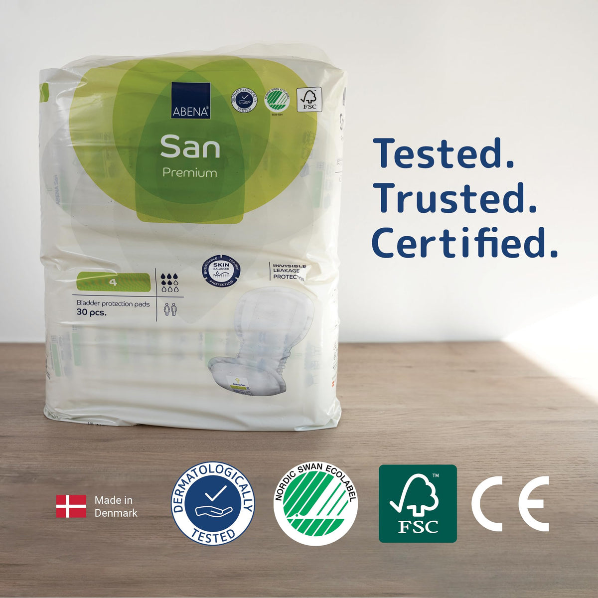 ABENA San Premium 4 Incontinence Pads - Shaped, Breathable, Fast Absorption, Discreet - 800ml - 30 Pack - Damaged Box