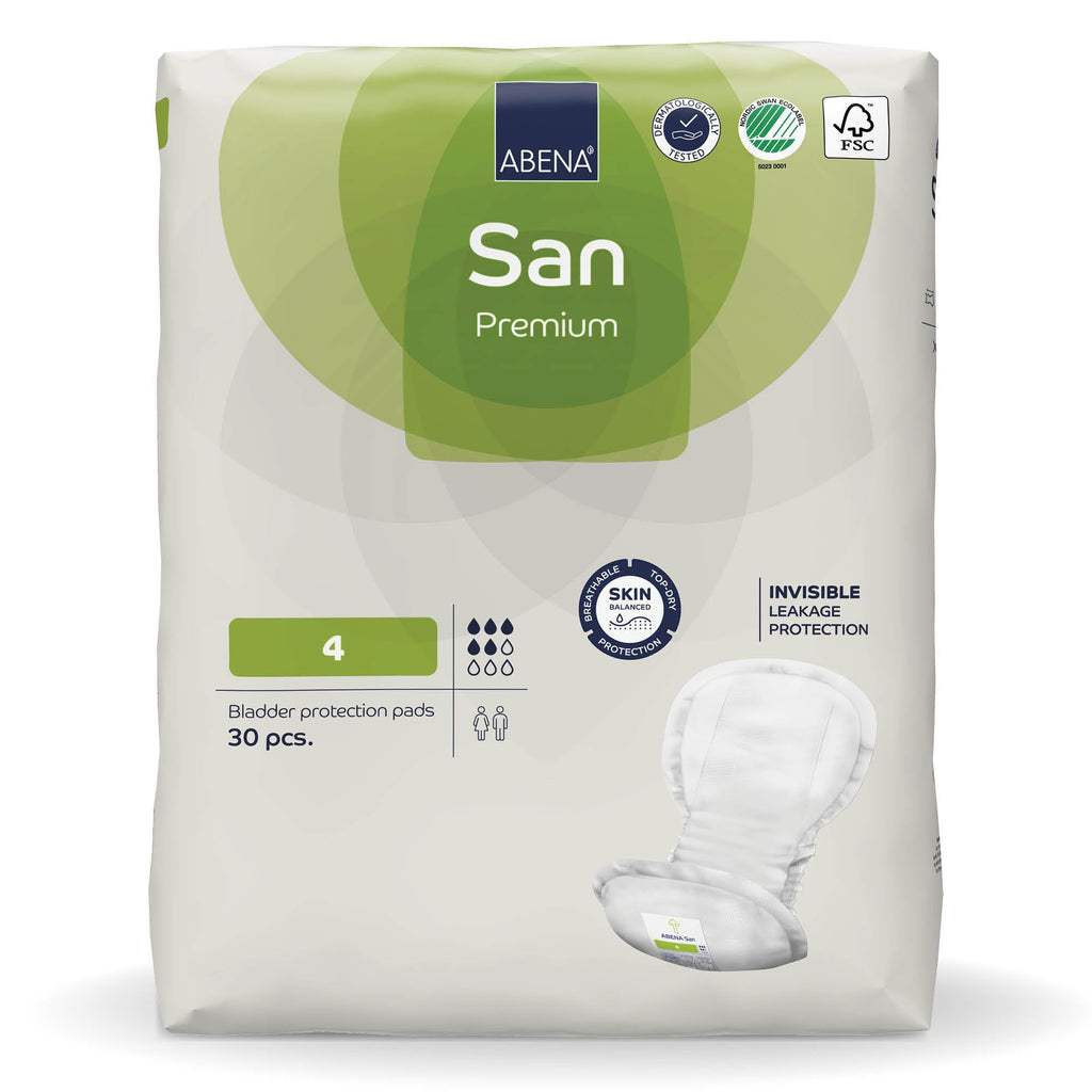 ABENA San Premium 4 Incontinence Pads - Shaped, Breathable, Fast Absorption, Discreet - 800ml - 30 Pack - Damaged Box