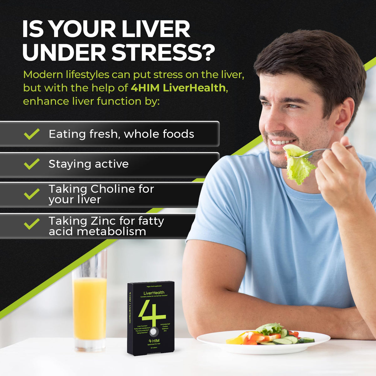 4 HIM LiverHealth Tablets - Choline 90mg, Artichoke 450mg - 10-in-1 Complex Supplement for Liver Support - Like New - BBE 09/2026