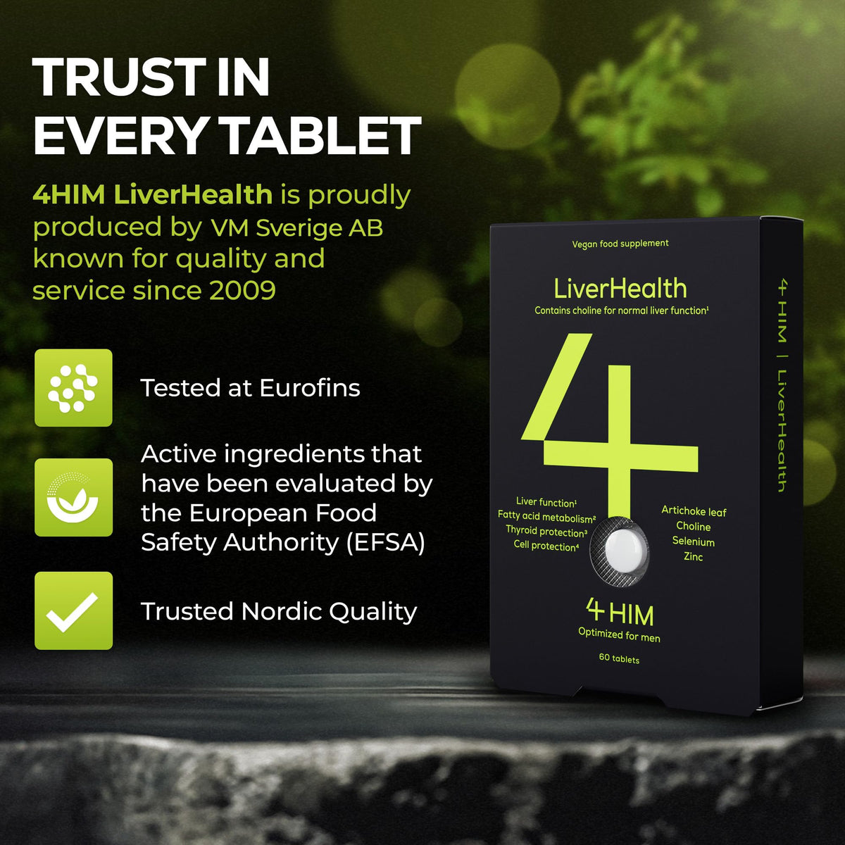 4 HIM LiverHealth Tablets - Choline 90mg, Artichoke 450mg - 10-in-1 Complex Supplement for Liver Support - Like New - BBE 09/2026
