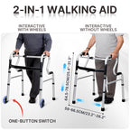 Foldable Walking Frame - Height Adjustable Aluminium Mobility Aid for Seniors - 2-in-1 Fixed & Reciprocal - Lightweight, Anti-Slip Grips - Damaged Box
