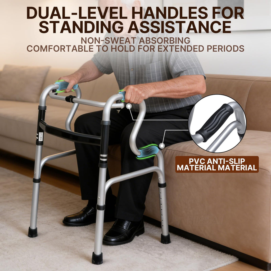 Foldable Walking Frame - Height Adjustable Aluminium Mobility Aid for Seniors - 2-in-1 Fixed & Reciprocal - Lightweight, Anti-Slip Grips - Damaged Box