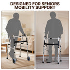 Foldable Walking Frame - Height Adjustable Aluminium Mobility Aid for Seniors - 2-in-1 Fixed & Reciprocal - Lightweight, Anti-Slip Grips - Damaged Box
