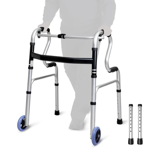 Foldable Walking Frame - Height Adjustable Aluminium Mobility Aid for Seniors - 2-in-1 Fixed & Reciprocal - Lightweight, Anti-Slip Grips - Damaged Box
