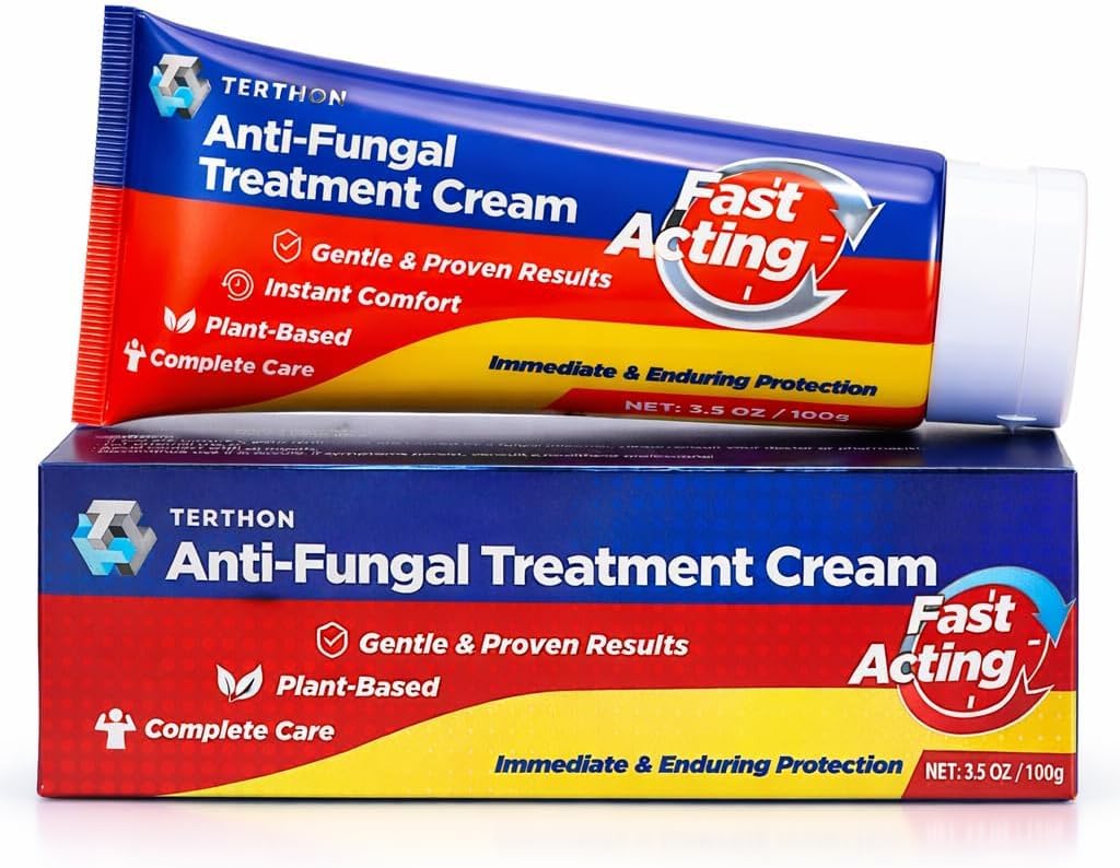 Terthon Antifungal Cream - Ringworm & Jock Itch Treatment - Fast-Acting Plant-Based Skin Care - Groin, Body, Feet - 100g - Damaged Box - BBE 05/2028
