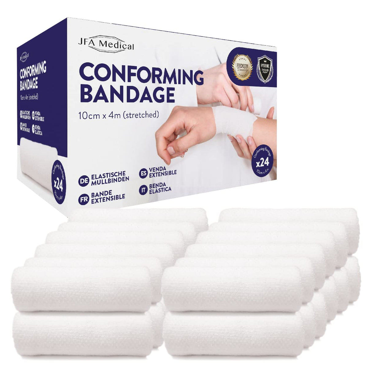JFA Medical Conforming Bandage Gauze Roll 10cm x 4m - Box of 24 First Aid Wound Dressing - Damaged Box